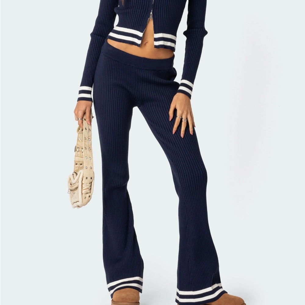 Edikted Blue Flare Pants with Sporty Stripes